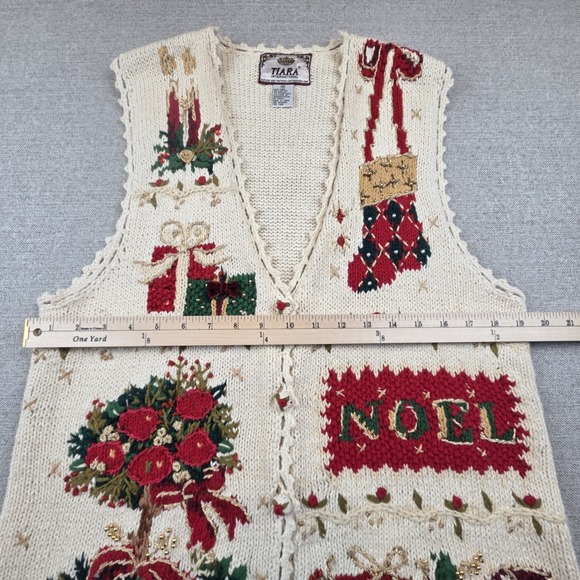 Vintage 90's Tiara International Christmas Sweater Vest Women's M Embroidered - Picture 9 of 12